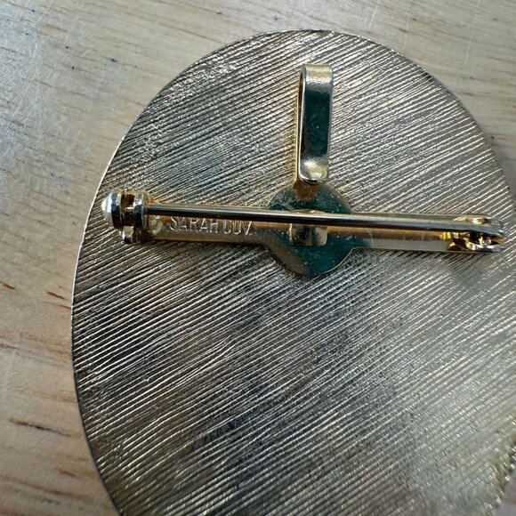 Vintage Sarah Coventry Oval Gold-Tone Brooch & Pendant With Coral Pink Marbled - Picture 6 of 10